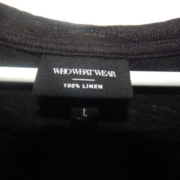 WHO WHAT WEAR women's large 100% linen flowy semi sheer solid black blouse - Picture 3 of 8